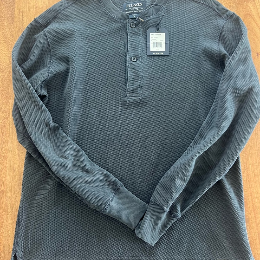 Filson Faded Black Waffle Knit Henley